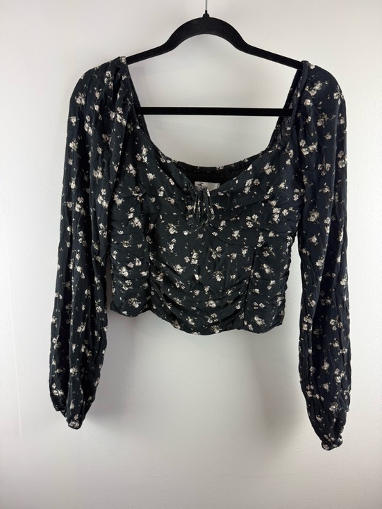 Hollister Tops - Hollister Black Floral Smocked Milkmaid Crop Top Blouse Size Large L
